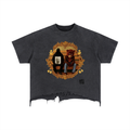 Kanye West - College Dropout x Vultures 2 - Vintage Wash Boxy Distressed Hem T-Shirt Black