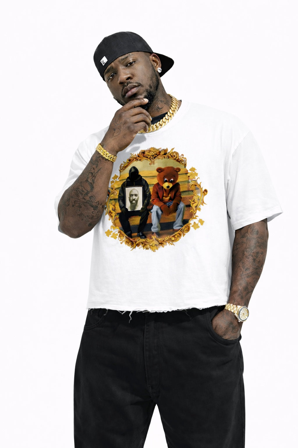 Kanye West - College Dropout x Vultures 2 - Vintage Wash Boxy Distressed Hem T-Shirt White