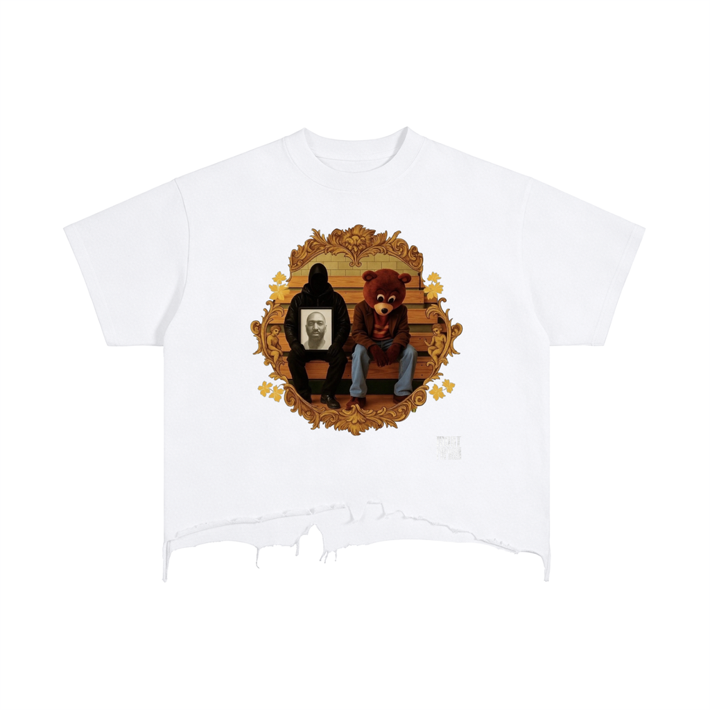 Kanye West - College Dropout x Vultures 2 - Vintage Wash Boxy Distressed Hem T-Shirt White