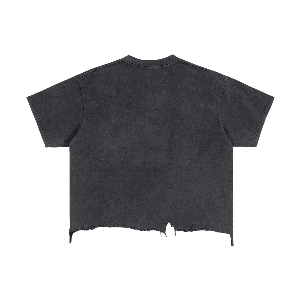 Kanye West - College Dropout x Vultures 2 - Vintage Wash Boxy Distressed Hem T-Shirt Black